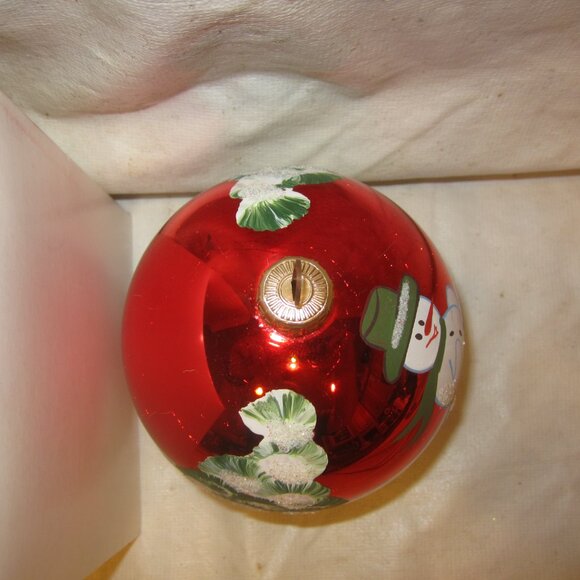 RARE VTG ANDRZEJ LARGE GLASS ORNAMENT HAND PAINTED SNOWMAN SCENE - Picture 6 of 9